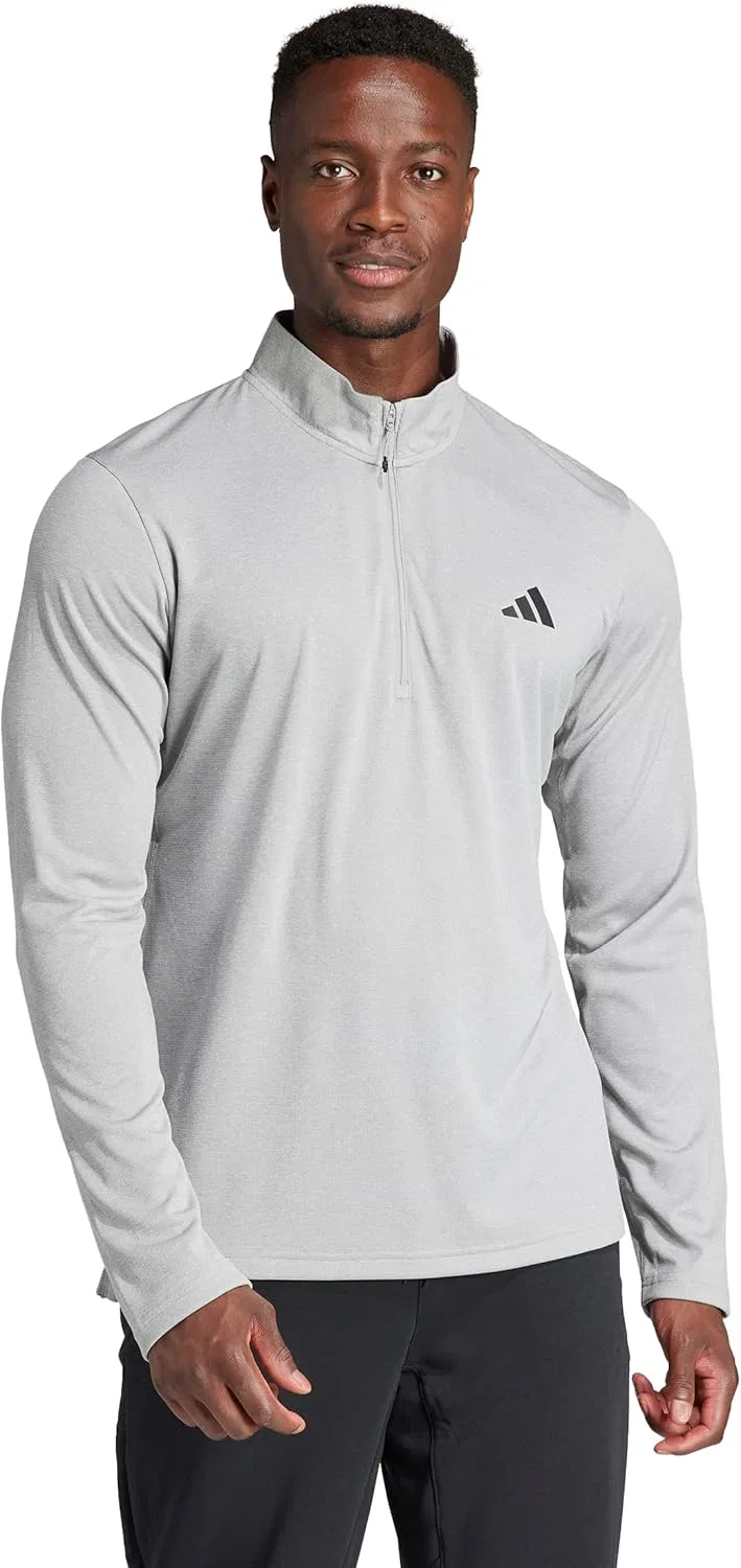 Футболка с длинным рукавом и молнией на четверть Adidas Train Essentials мужская, серый — фото 3