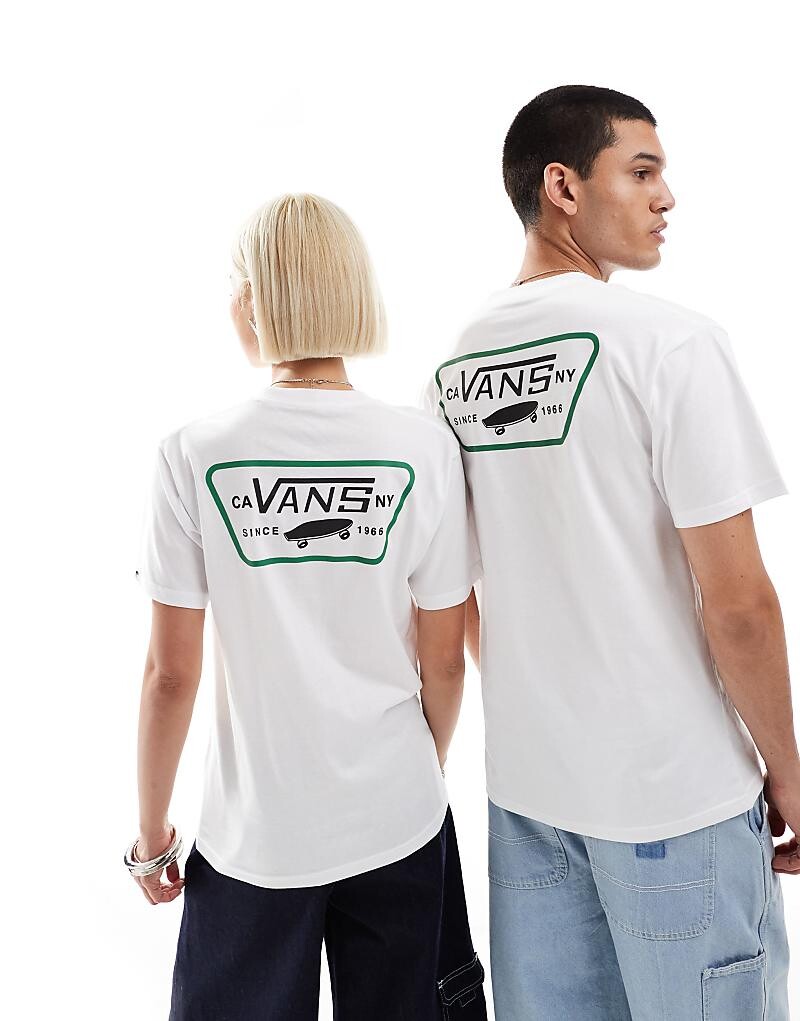 

Vans – Full Range – Бело-темно-зеленая футболка с короткими рукавами и принтом на спине