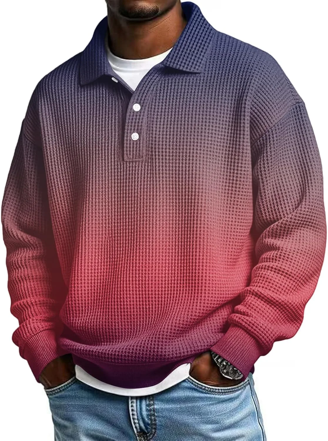 

Футболка-поло с длинным рукавом Waffle для мужчин Big and Tall THMENKHT