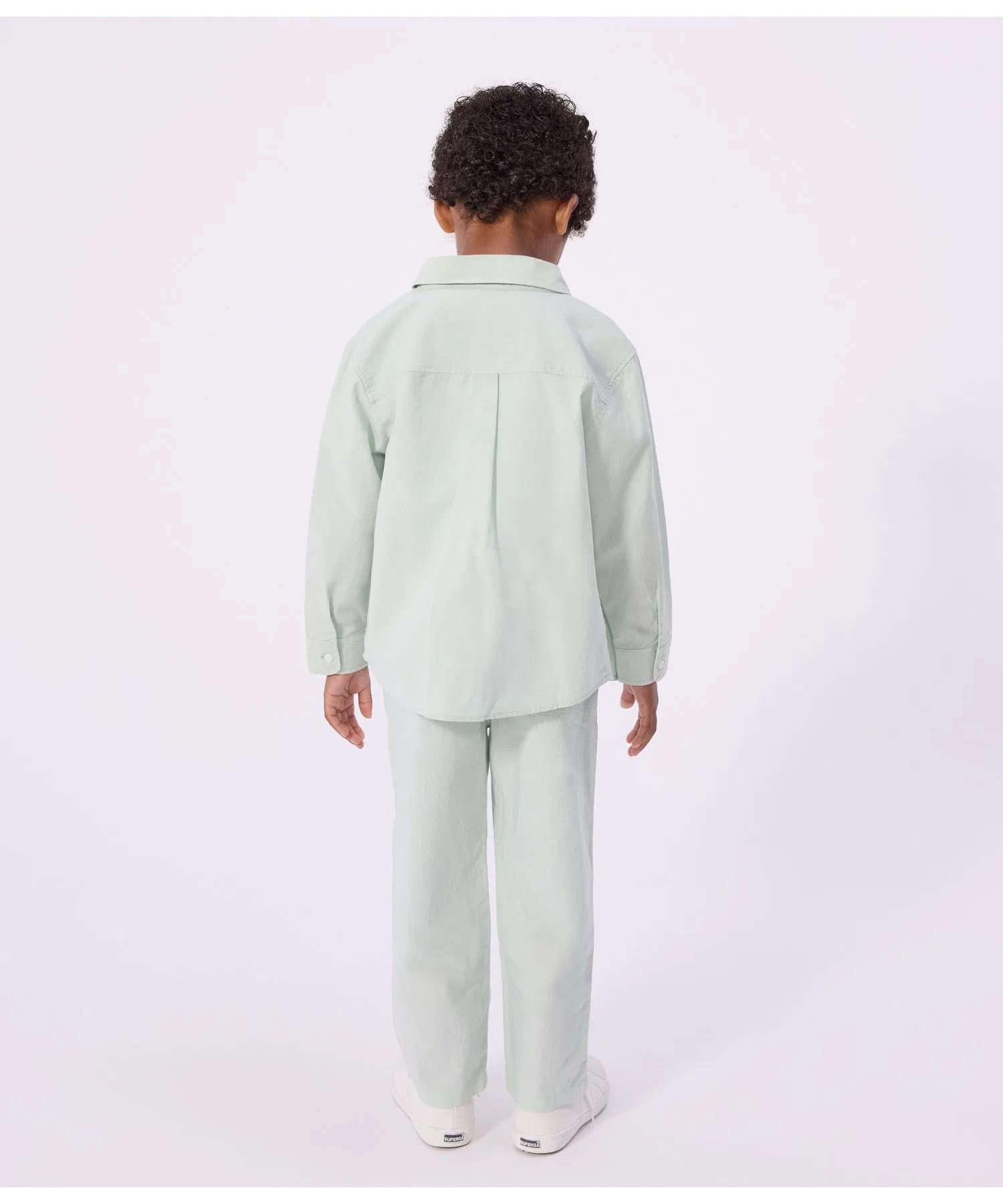 Детская рубашка из хлопка и льна PETIT BATEAU светло-зелёного цвета — фото 2