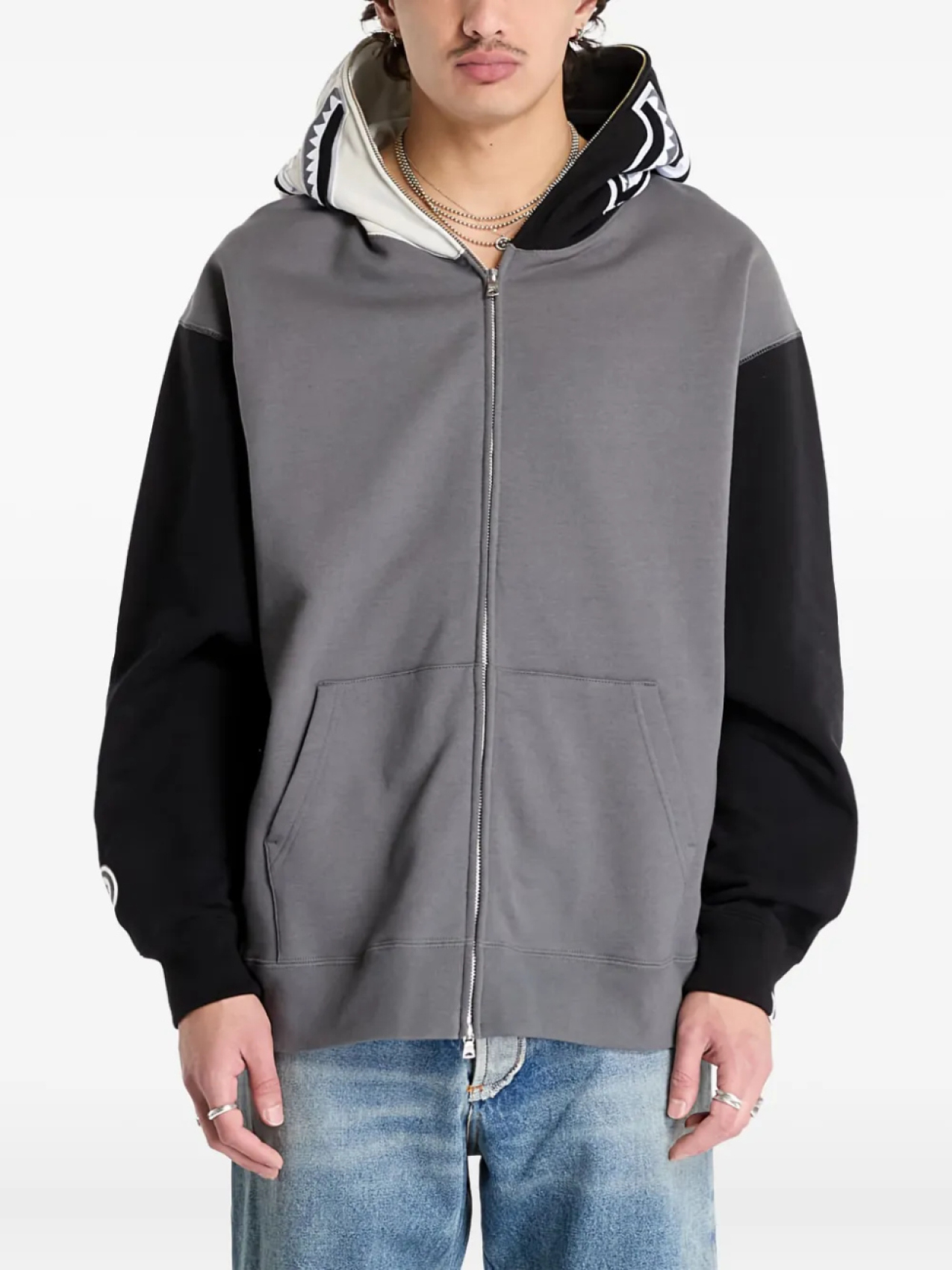 

Толстовка с капюшоном на молнии с акульим узором BATHING APE A Bathing Ape, серый