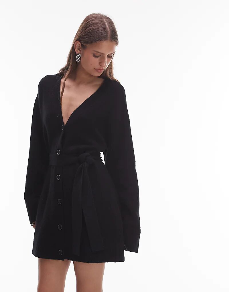 

& Other Stories трикотажное мини-платье-кардиган с поясом черного цвета