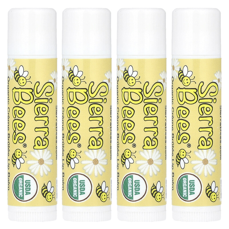 

Sierra Bees, органический бальзам для губ, крем-брюле (ваниль), 4 шт. по 4,25 г (0,15 унции) в упаковке