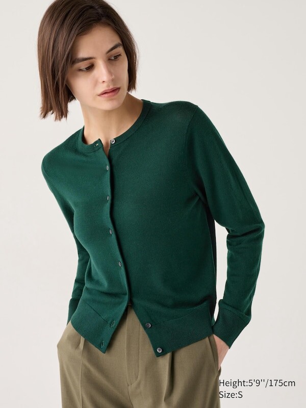 

Кардиган с круглым вырезом из мериноса Uniqlo, зеленый
