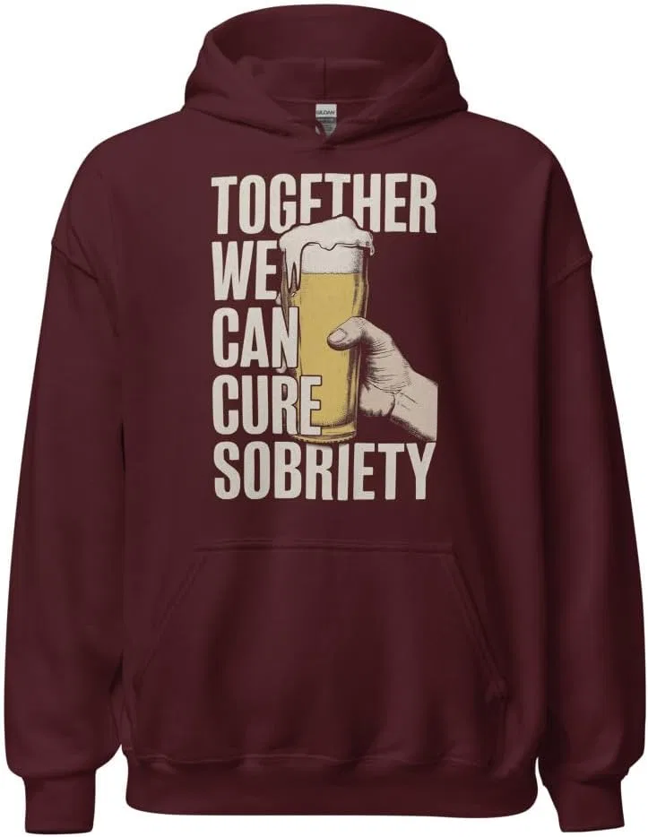 Толстовка Funny Bartender унисекс, Together We Can Cure Sobriety Generic, бордовый