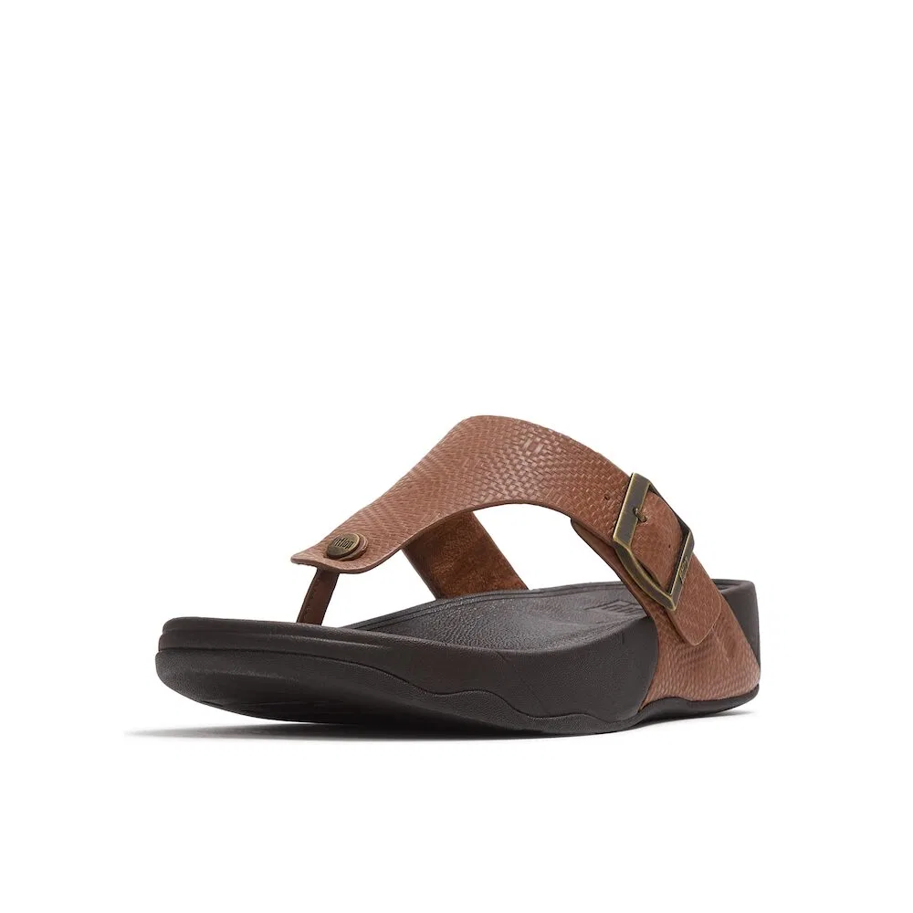 Мужские сандалии Fitflop Track II с пряжкой и тиснением из кожи, тёмно-коричневые — фото 4