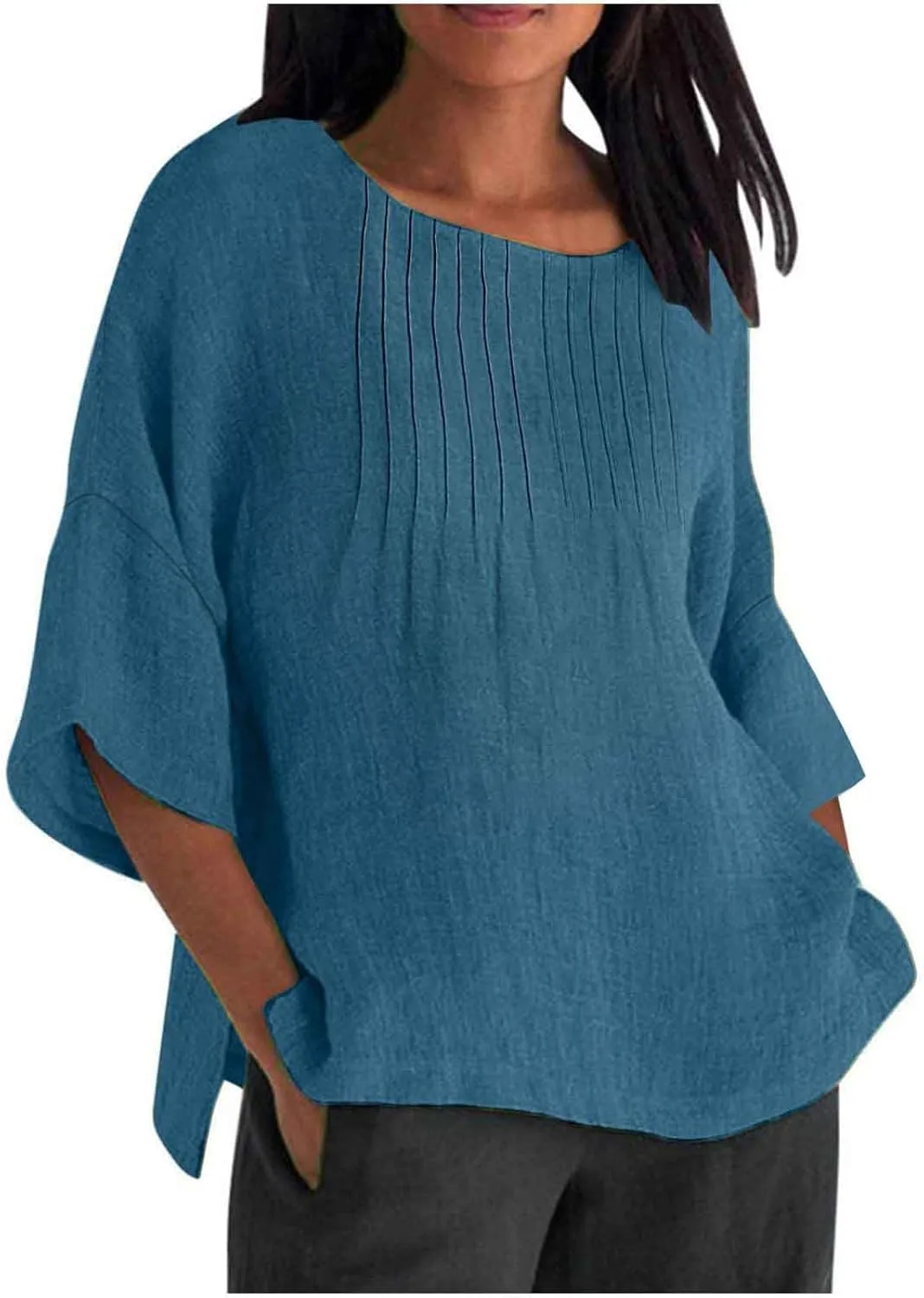 

Женская блуза с коротким рукавом и круглым вырезом, свободного кроя, из легкого льна, для лета AKTCVVJ