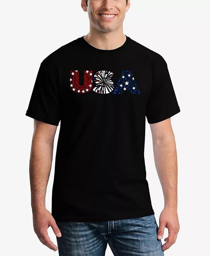 

USA Fireworks - Мужская футболка с надписью Word Art LA Pop Art, черный