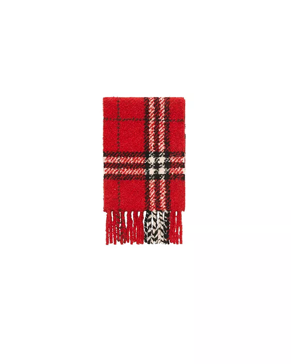 Шарф из букле с клетчатым узором из шерсти альпаки Burberry, красный — фото 3