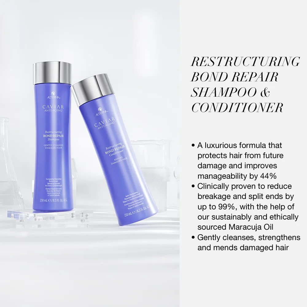 Шампунь Alterna CAVIAR Anti-Aging Restructuring Bond Repair | Для ломких, поврежденных волос и волос с секущимися кончиками | Восстанавливает, укрепляет и защищает поврежденные волосы | Без сульфатов — фото 2