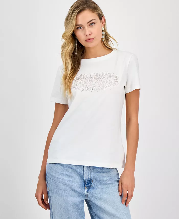 

Женская футболка с логотипом Ingrid со стразами GUESS, белый
