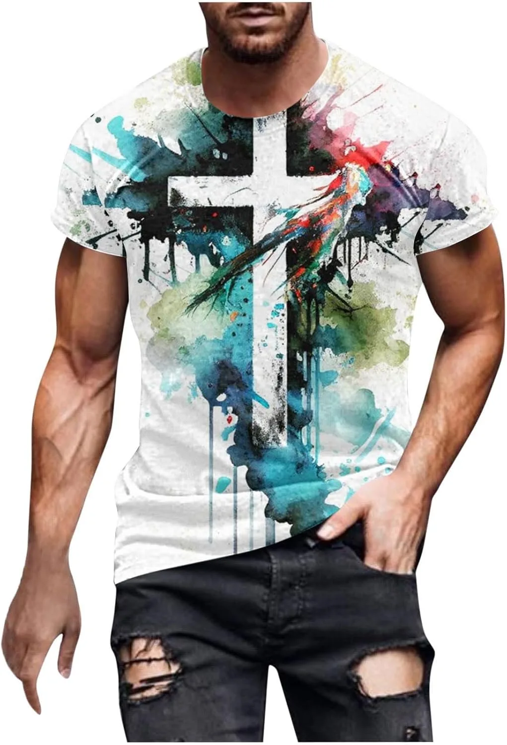 

Футболка с 3D принтом "Иисус на кресте" QUNPIU