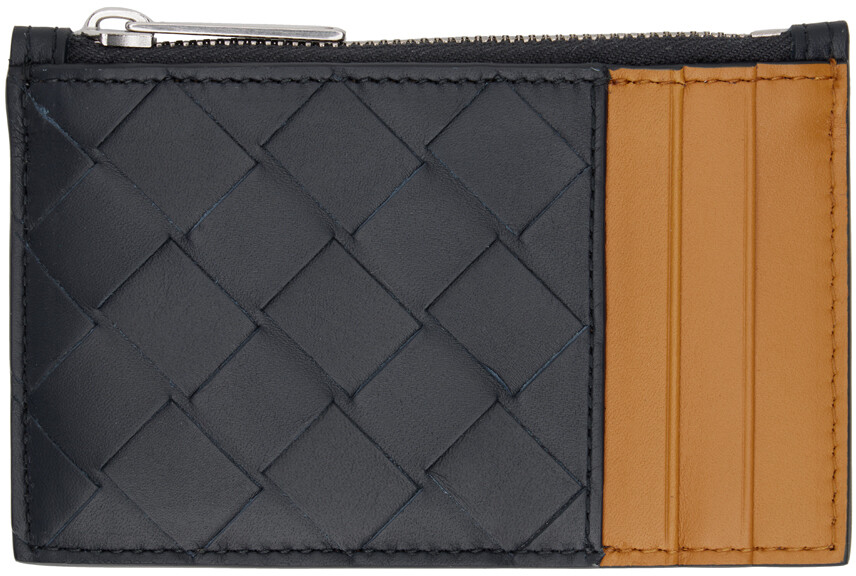 

Визитница на молнии Intrecciato темно-синего и оранжевого цветов Bottega Veneta