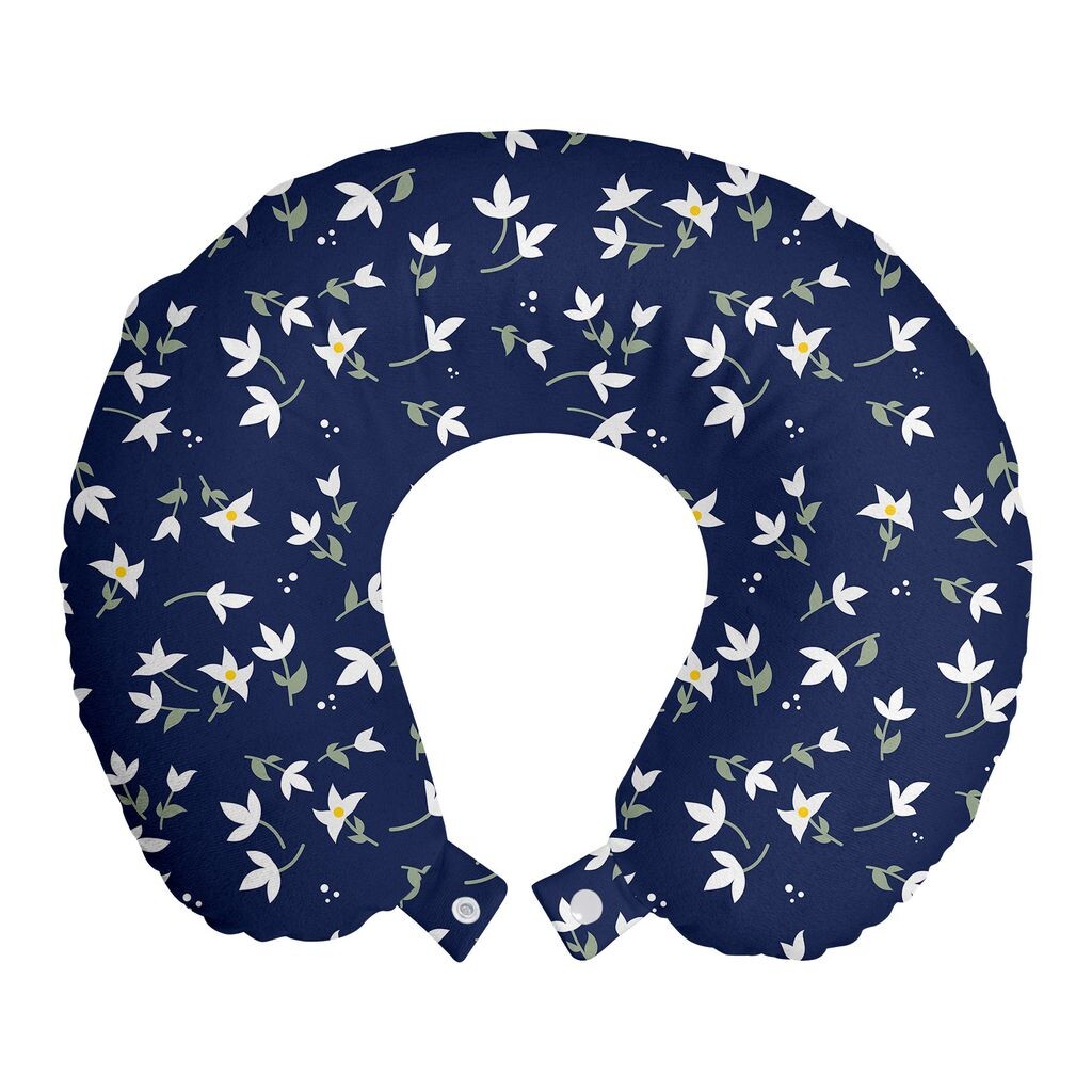 

ABAKUHAUS Flowers Дорожная подушка для шеи, цветочные мотивы, пенопластовые дорожные принадлежности для самолета и автомобиля, 30x30 см, темно-синий