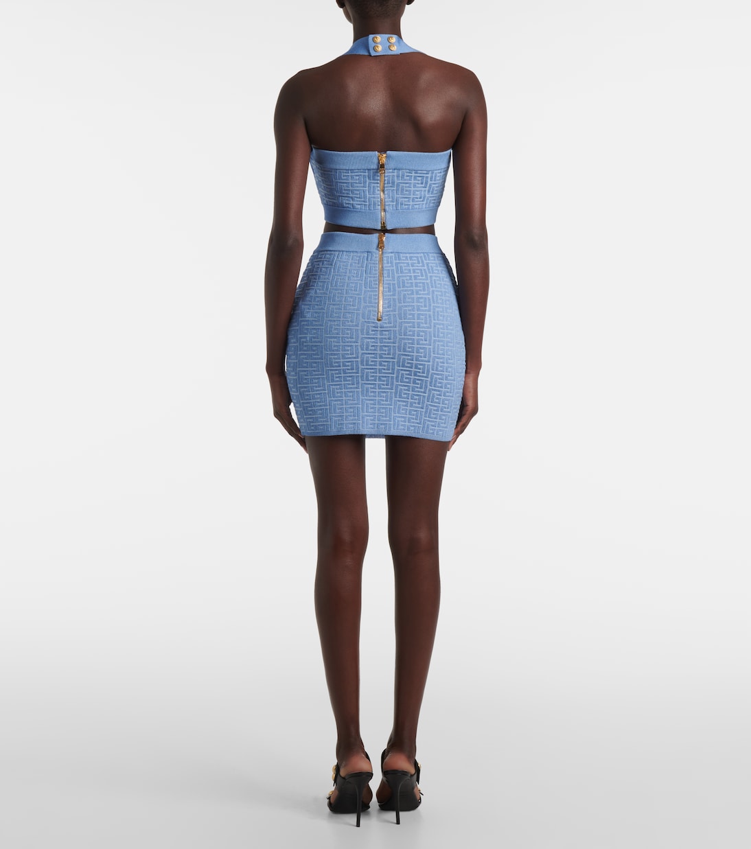 Мини-юбка с монограммой Balmain, Bleu/Bleu Brillant — фото 3