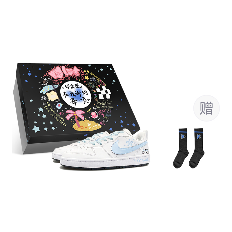 

Кроссовки Nike Court Borough Skateboard Shoes Women's Low-Top White Blue, Белый, Кроссовки Nike Court Borough Skateboard Shoes Women's Low-Top White Blue