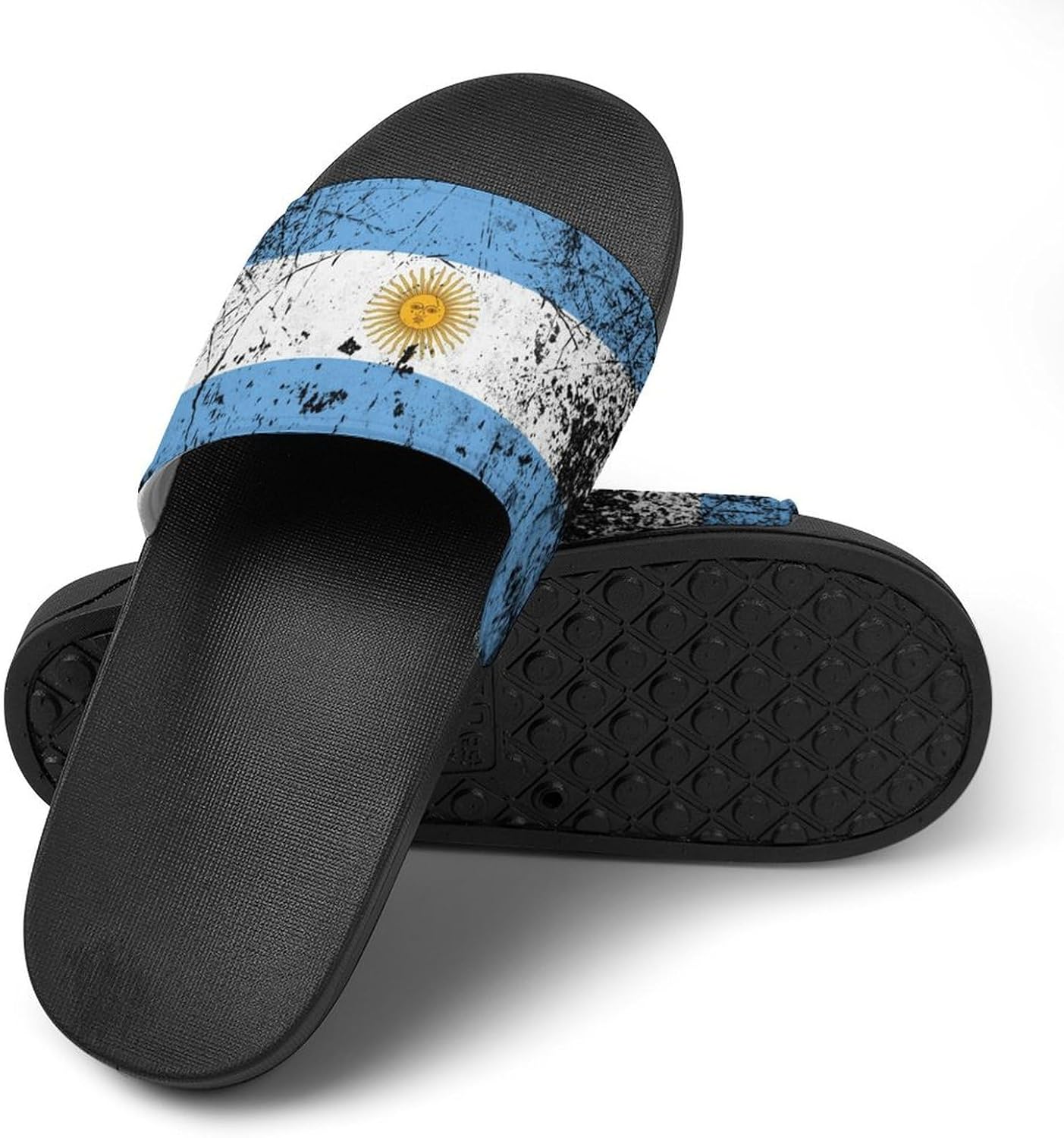 GTABVECT Grunge Texture Argentina Flag Тапочки для душа Домашняя тапочка Быстро высыхающая Нескользящая ванная ванная бассейн Женщина ПВХ, черный — фото 4