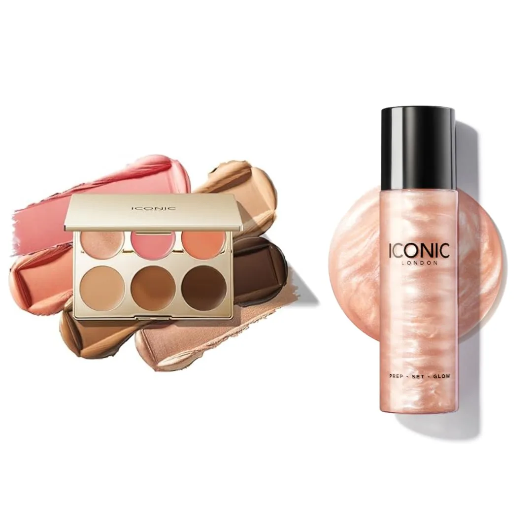Набор ICONIC LONDON: палетка для румян, бронзера и хайлайтера Prep-Set-Glow (Original) и спрей для фиксации макияжа