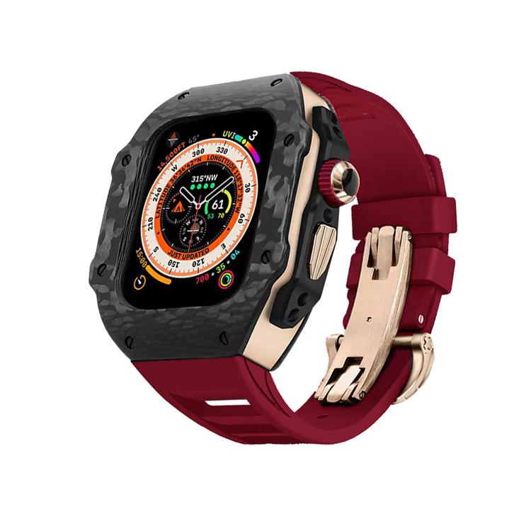 

Vobafe Часы Strap Apple Compatibility Carbon Fiber Material, Black with Rose Gold Case+Burgundy Butterfly Clasp Strap