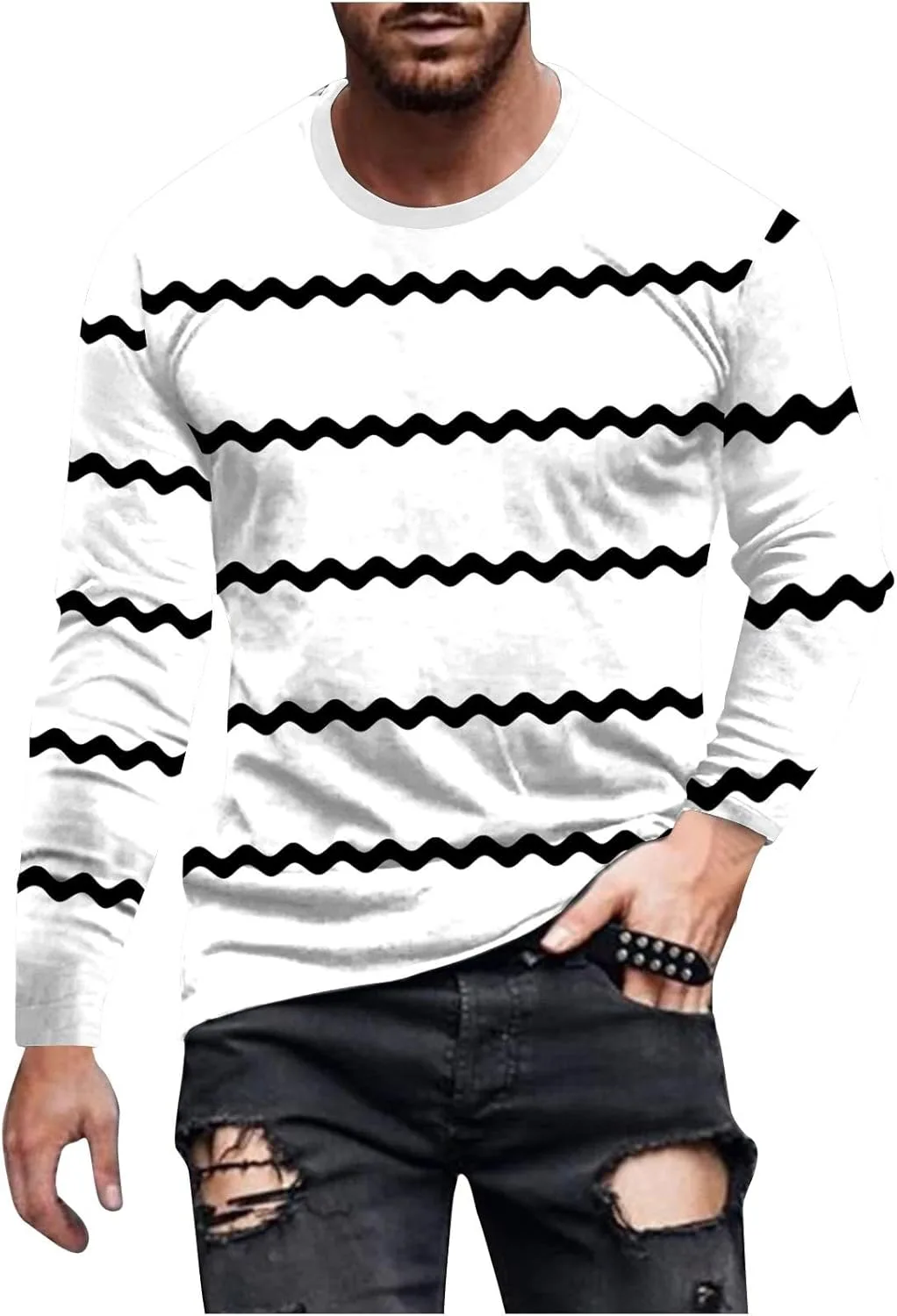 

Мужская футболка с длинным рукавом в полоску, хлопок, уличный стиль Sdeycui