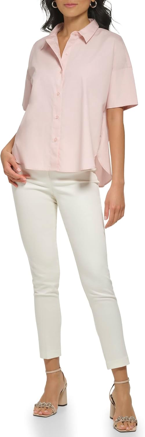 

Женская блузка Calvin Klein Hi Lo из поплина с коротким рукавом и застежкой на пуговицы, Petal