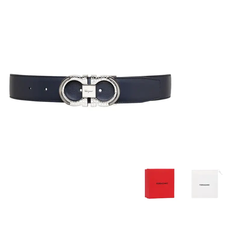 

Ferragamo Мужской кожаный ремень из коровьей кожи, темно-синий, ширина 3,5 см