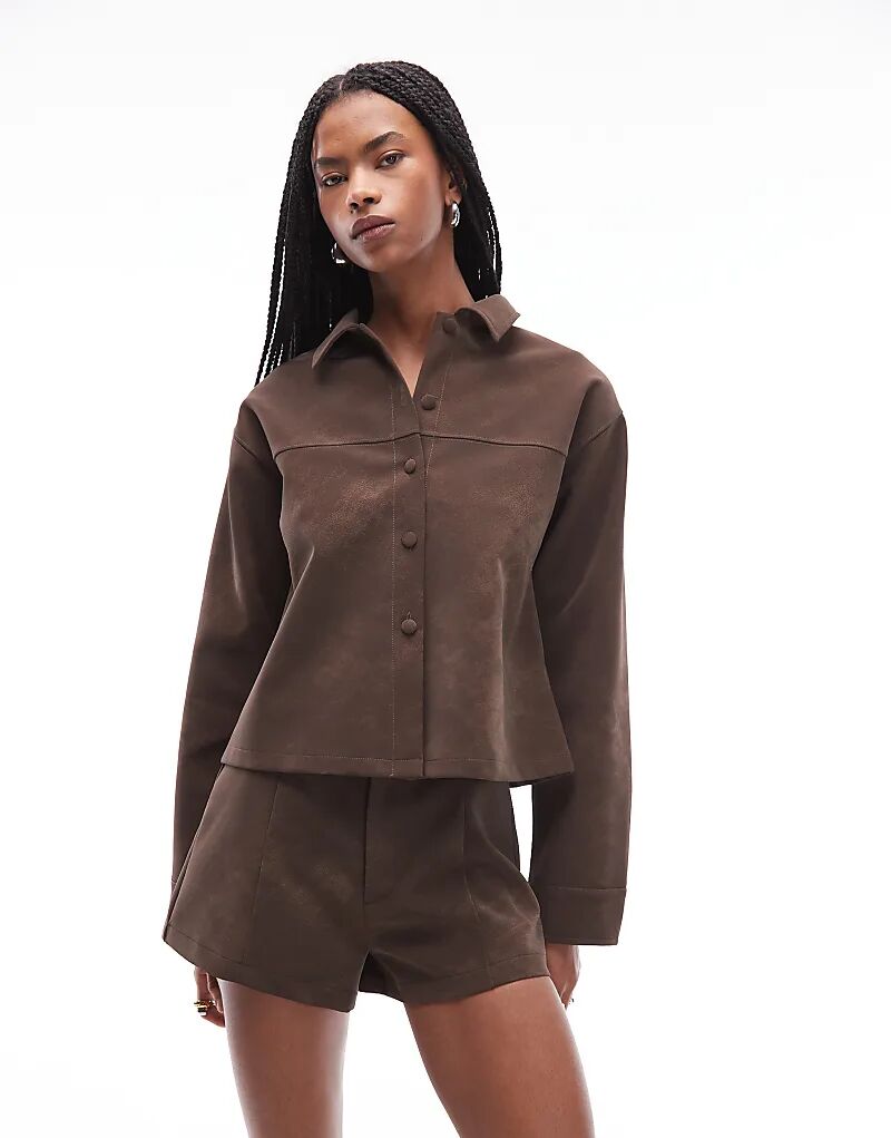 

Рубашка свободного кроя ASOS DESIGN Mix & Match из фактурной кожи шоколадного цвета