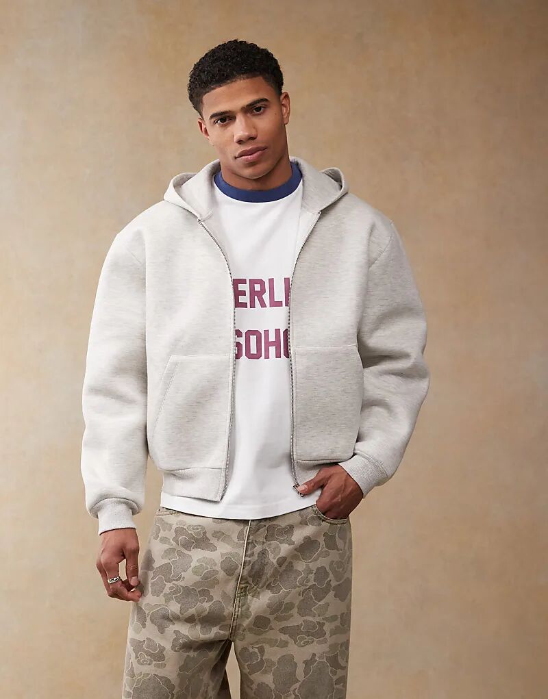 

Толстовка свободного кроя ASOS DESIGN из плотной ткани с капюшоном на молнии серого цвета с меланжевым оттенком