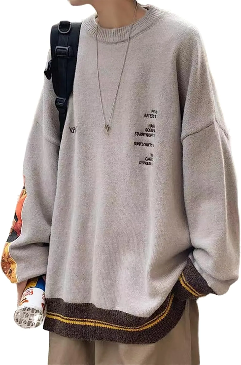 

Мужской свитер с длинным рукавом, принт "подсолнух", вязаный кабелем, оверсайз SAGGION