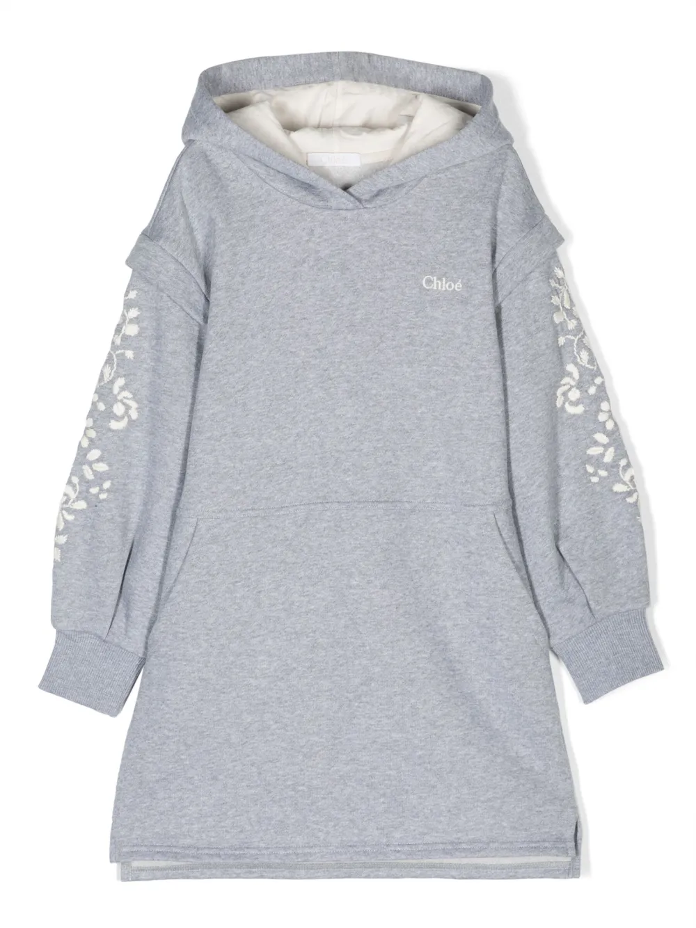 

Платье с капюшоном и вышивкой Chloé Kids, серый