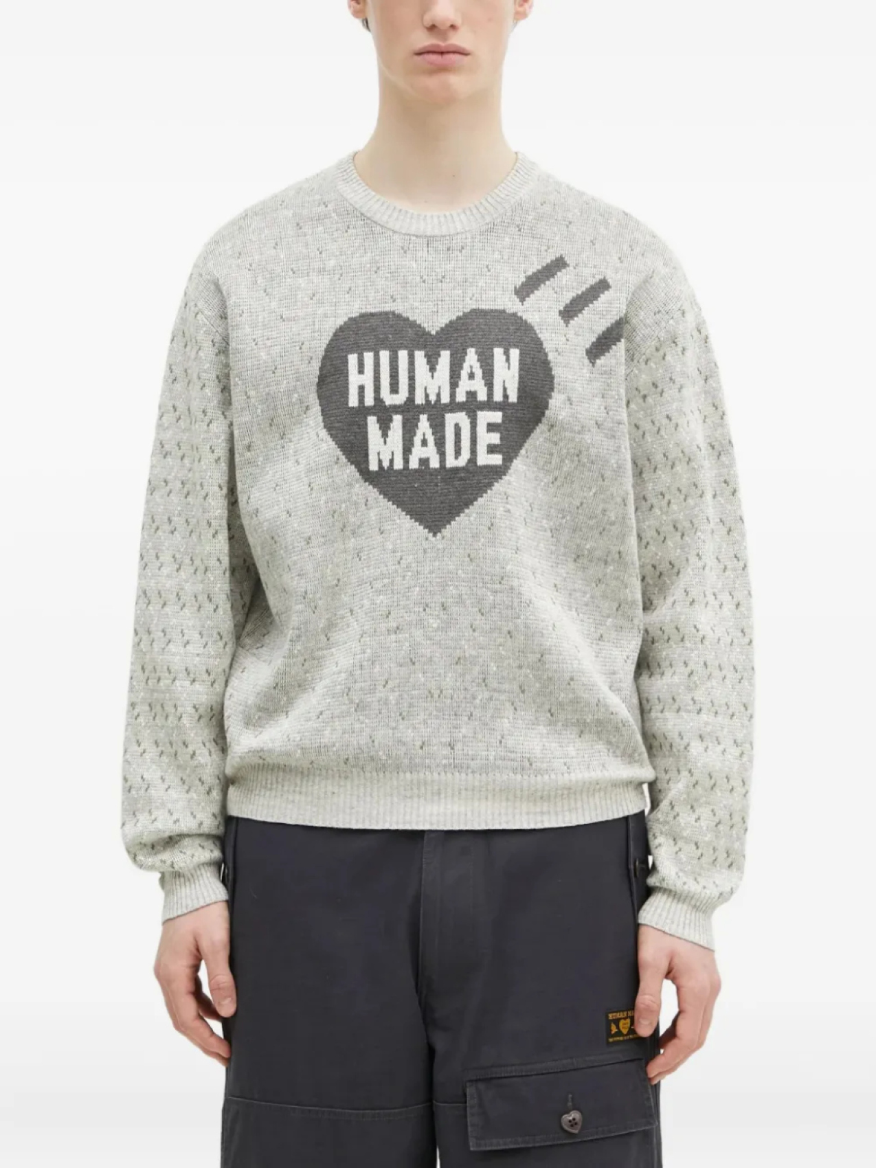 

Свитер с логотипом в виде сердца, сделанный человеком Human Made, серый