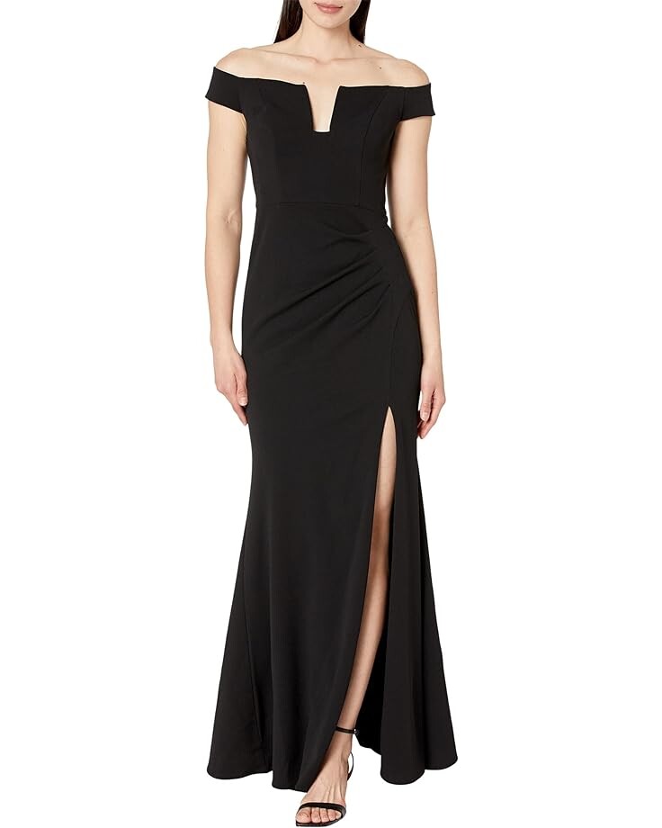 

Платье XSCAPE Long Off-the-Shoulder Scuba Crepe U-Front, черный