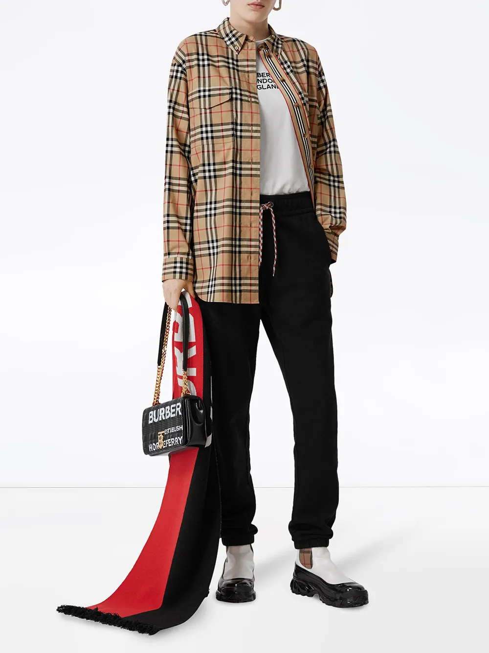 Рубашка Burberry Vintage Check оверсайз в клетку, хлопок, нейтральный — фото 2