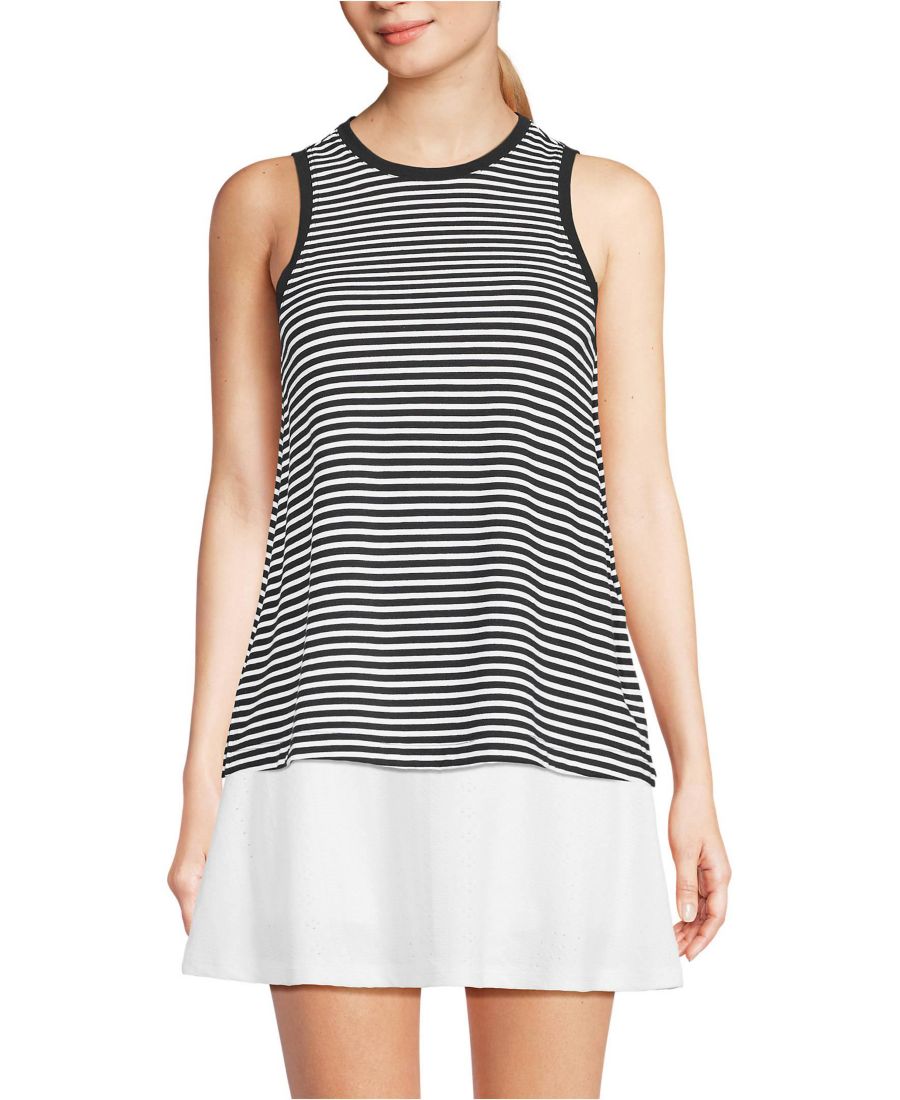 

Женская майка-топ Power Performance с круглым вырезом Lands' End, Black/white mini stripe