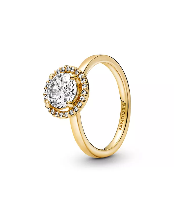 

Кольцо с вечно сверкающим круглым ореолом из кубического циркония Pandora, gold
