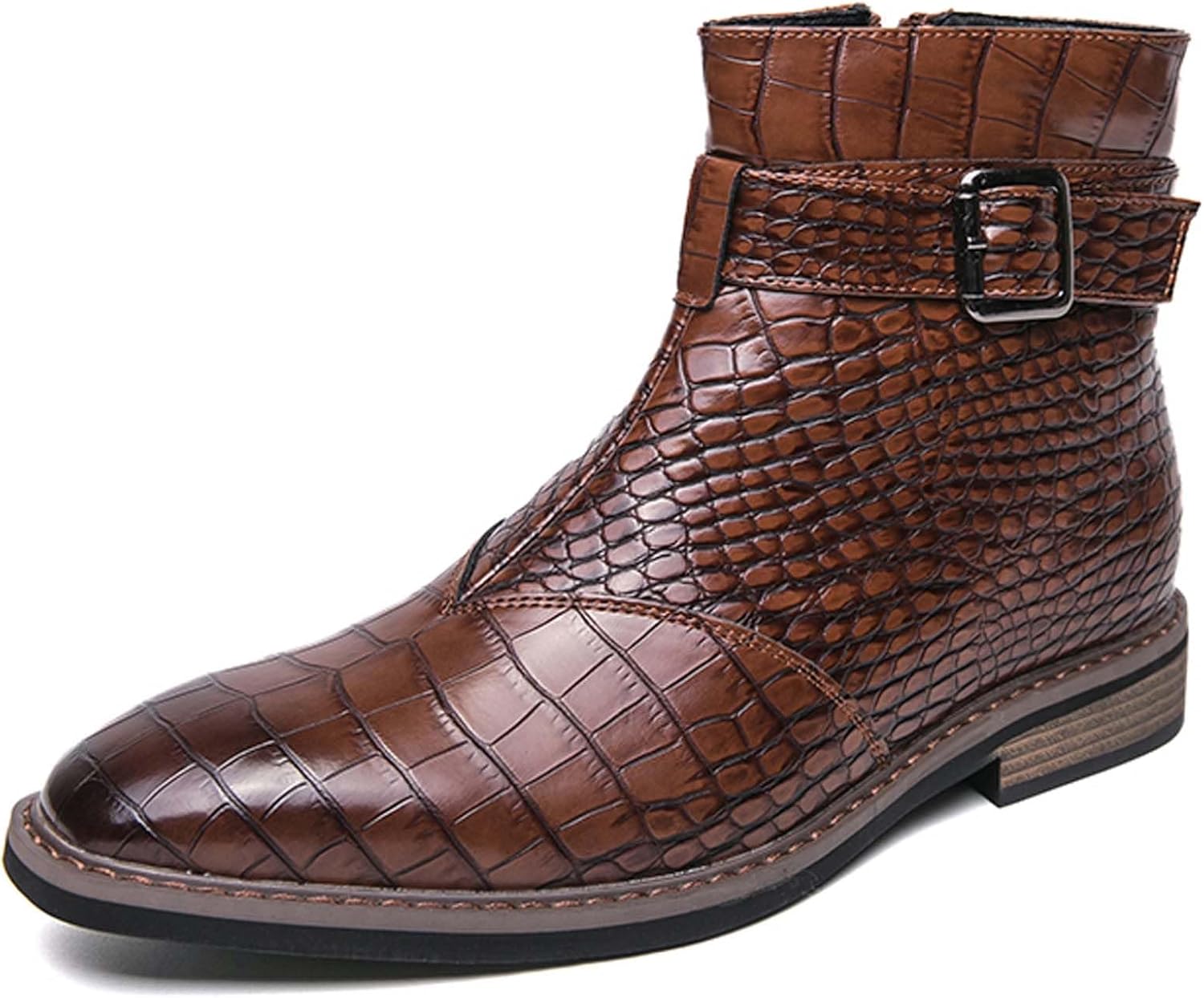 

Мужские винтажные ботинки Челси с заостренным носком, боковой молнией, деловые формальные ботинки до щиколотки, подходят для повседневной работы в офисе и участия в официальных мероприятиях Generic, коричневый