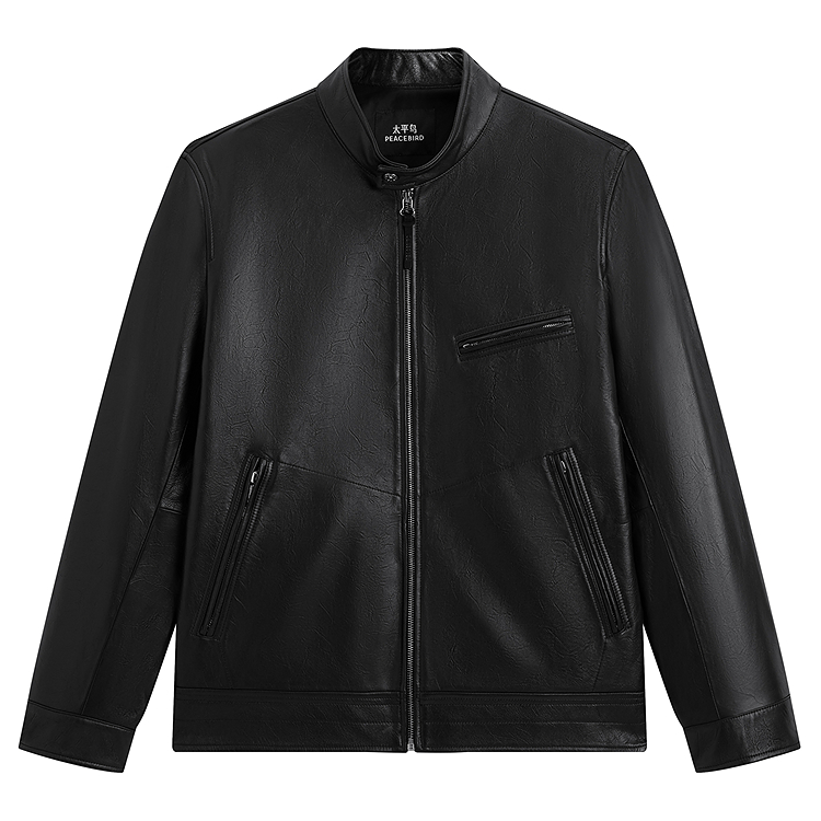 

Кожаная куртка Sharpness с отложным воротником из овчины для мужчин PEACEBIRD MEN, черный 1