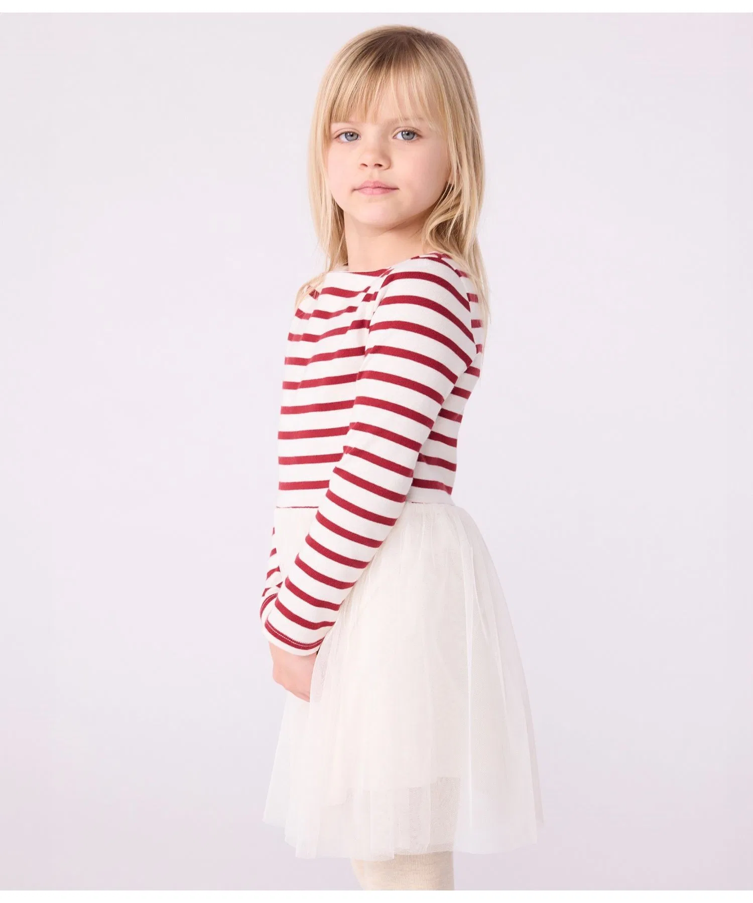 Детское платье с длинным рукавом PETIT BATEAU бело-красное — фото 2