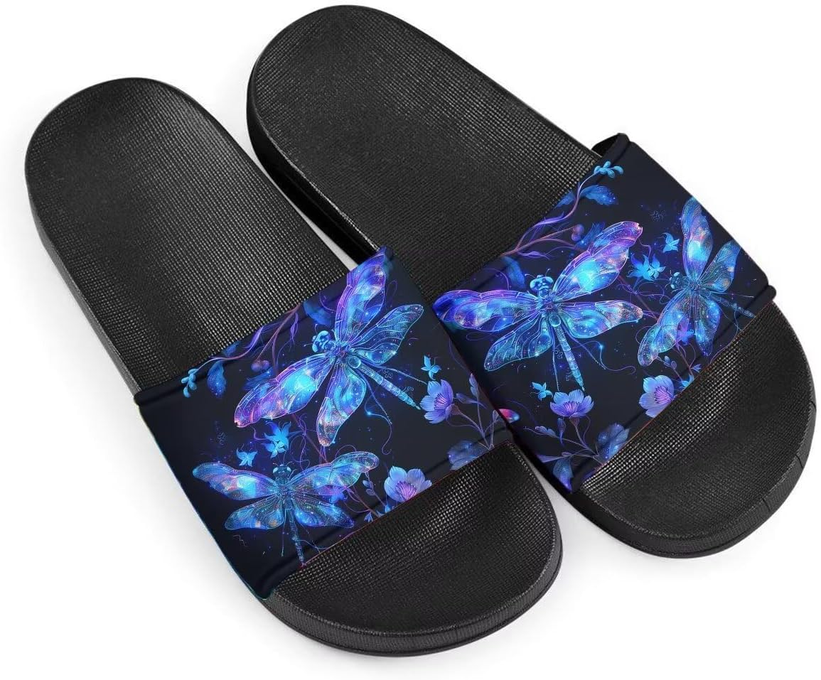 

Женские летние сандалии Dragonfly Platform с плоской подошвой, низким каблуком, удобные, противоскользящие, повседневные, пляжные с цветочным узором Getelinseng, Blue Dragonflly Flower