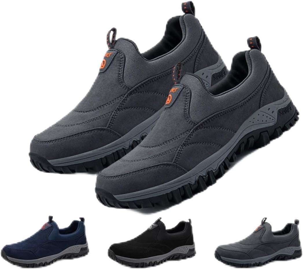 

Мужские замшевые низкие водонепроницаемые походные ортопедические туфли, кожаные легкие дышащие повседневные слипоны, нескользящие кроссовки с поддержкой свода стопы Generic, Gray-a 5