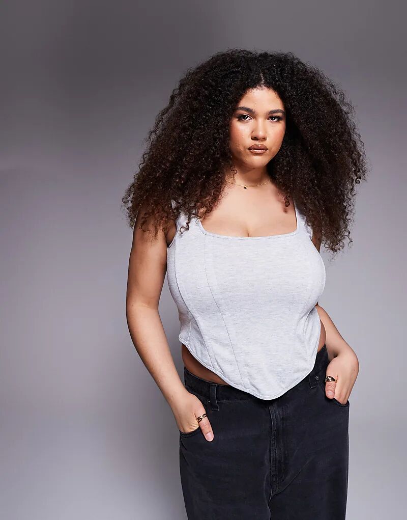 

Корсетный топ с квадратным вырезом ASOS DESIGN Curve в цвете «меланжевый серый» Asos Curve