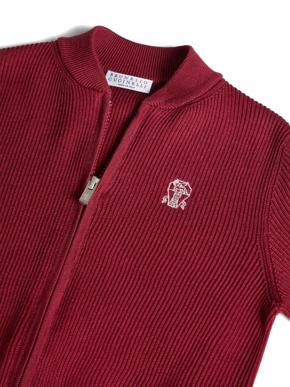 Кардиган на молнии с английской резинкой Brunello Cucinelli Kids, красный — фото 3