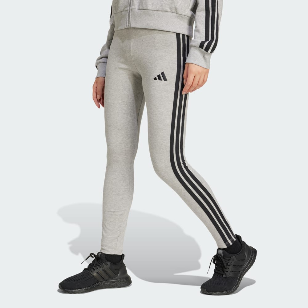 Леггинсы Adidas Essentials 3-Stripes, серый/черный — фото 2