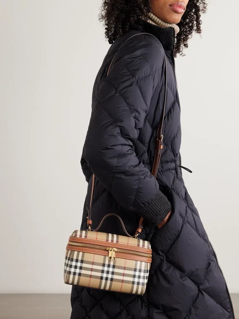 Косметичка-кейс в клетку с кожаной отделкой BURBERRY, коричневый — фото 2