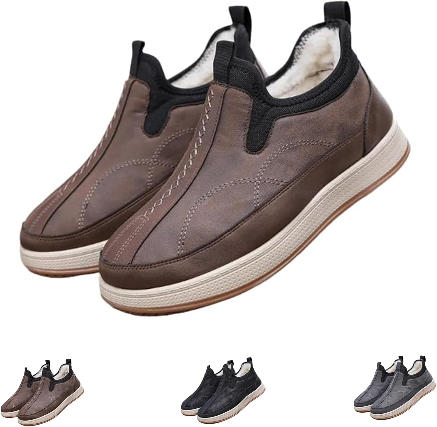 

Мужские зимние ботинки с мембраной, водонепроницаемые, теплые кожаные ортопедические ботинки на щиколотку с подкладкой из меха, с платформой, лоферы, повседневная обувь для прогулок на улице Generic, коричневый