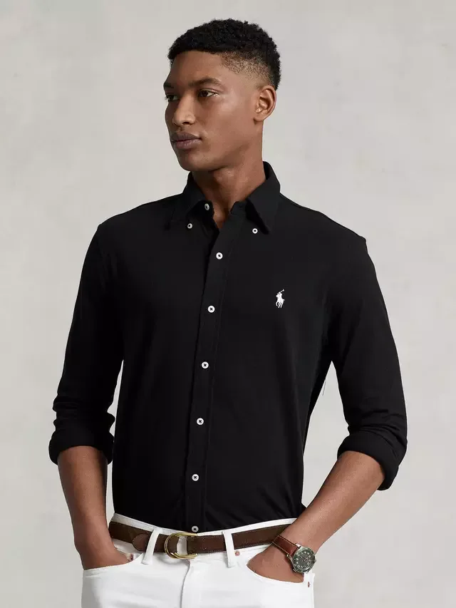 Хлопковая сетчатая рубашка на пуговицах Ralph Lauren, Polo Black