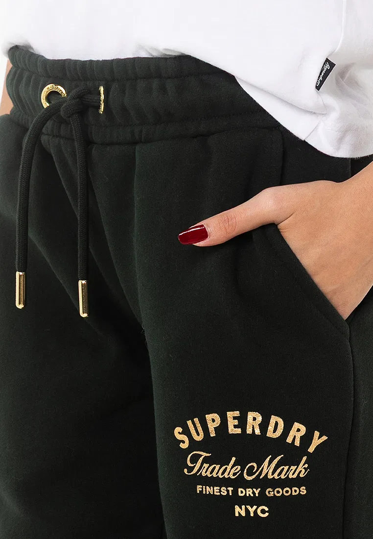 Женские спортивные брюки, металлический логотип, зауженные, Luxe Superdry, темно-зеленый — фото 3