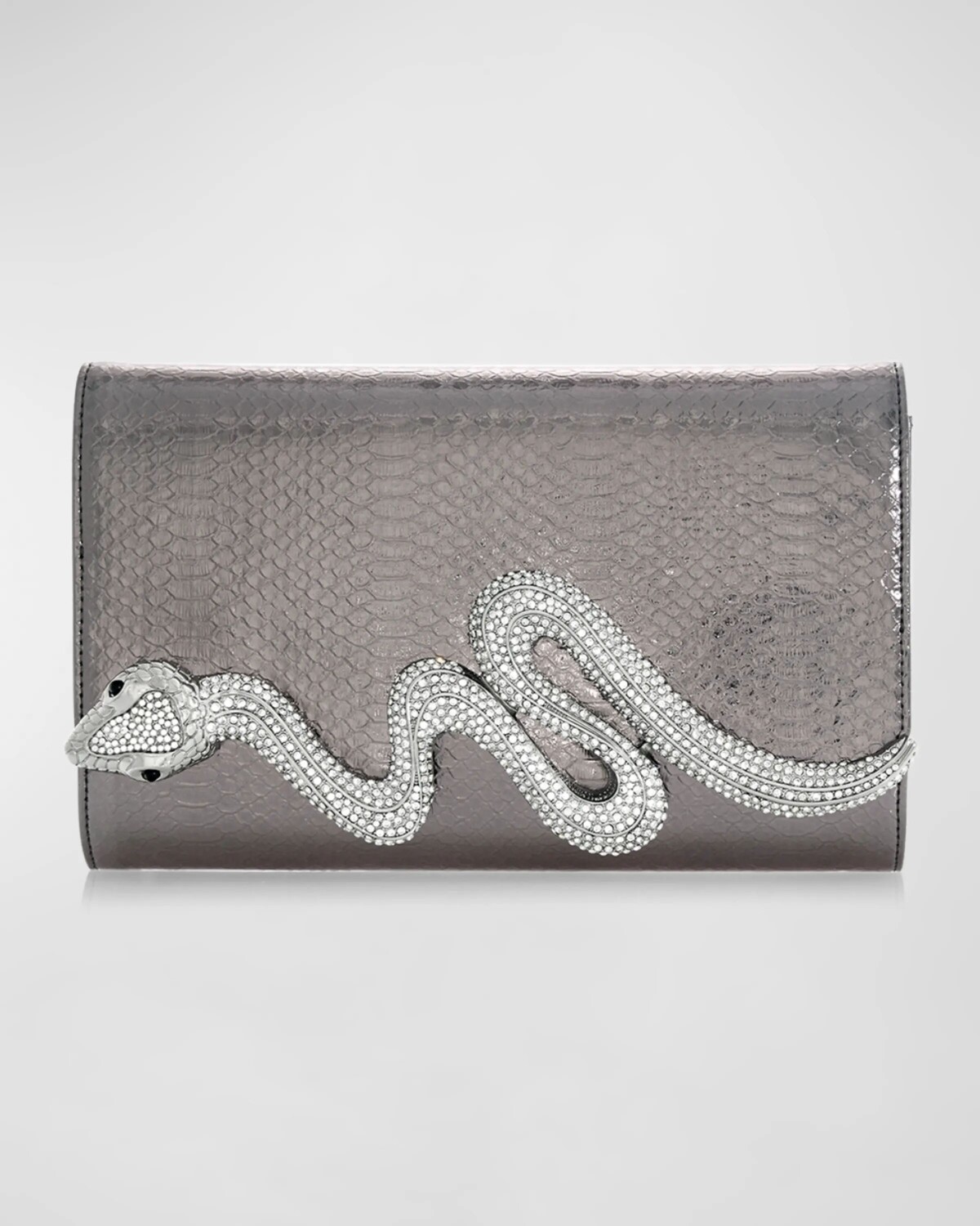 

Клатч из веганской кожи Serpent с тиснением змеи Judith Leiber Couture, цвет Silver Gunmetal