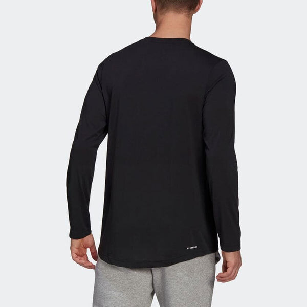 Футболка Men's adidas Solid Color Logo Micro Mark Round Neck Long Sleeves Black T-Shirt, черный — фото 3