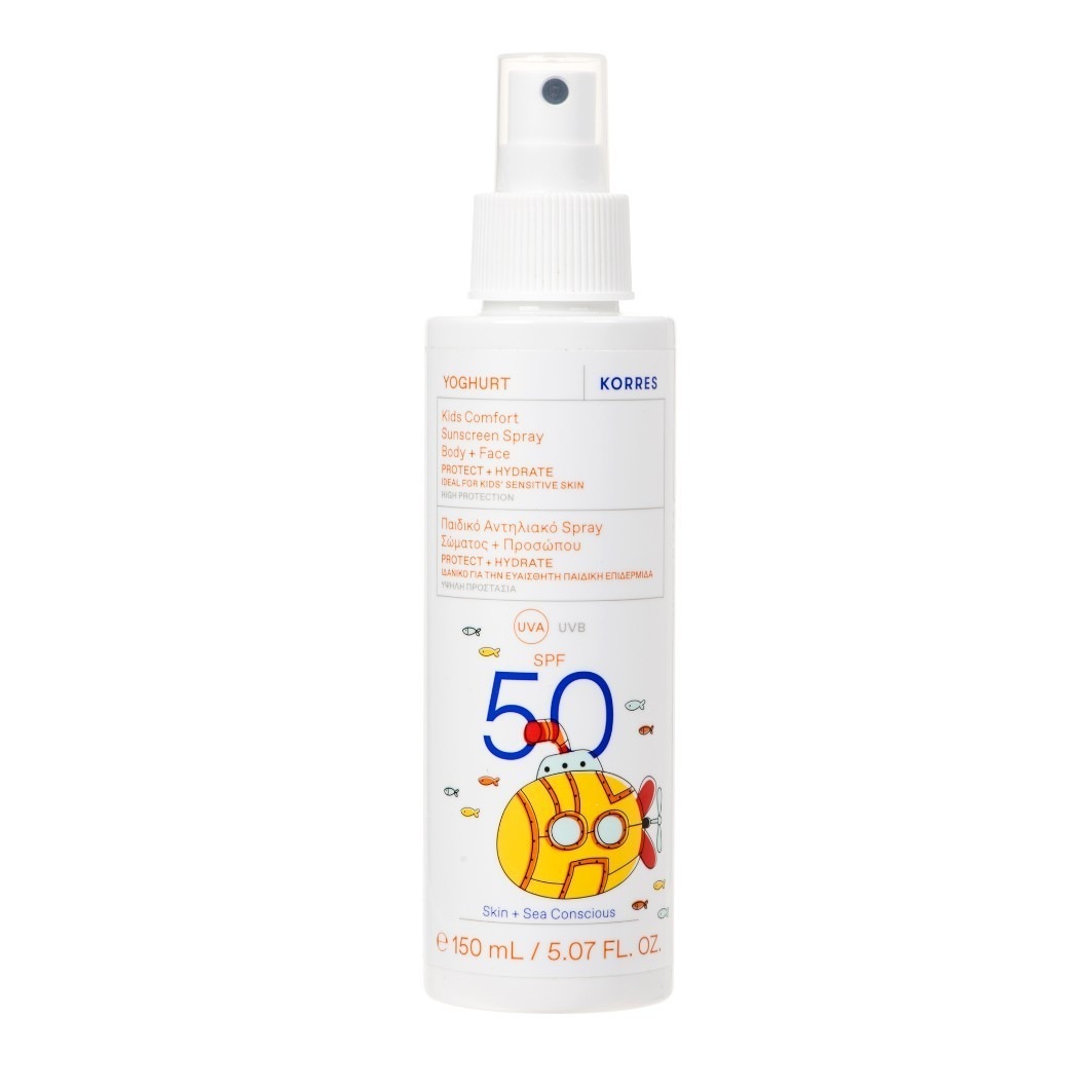 

Солнцезащитный спрей yoghurt komfort sonnenschutzspray für kinder für gesicht & körper spf50 Korres, объем 150 мл